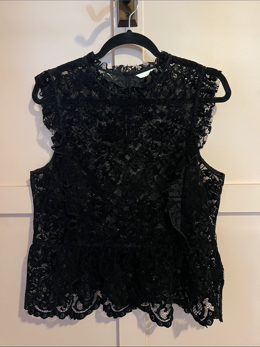 Black Lace Ruffled Shell Top -